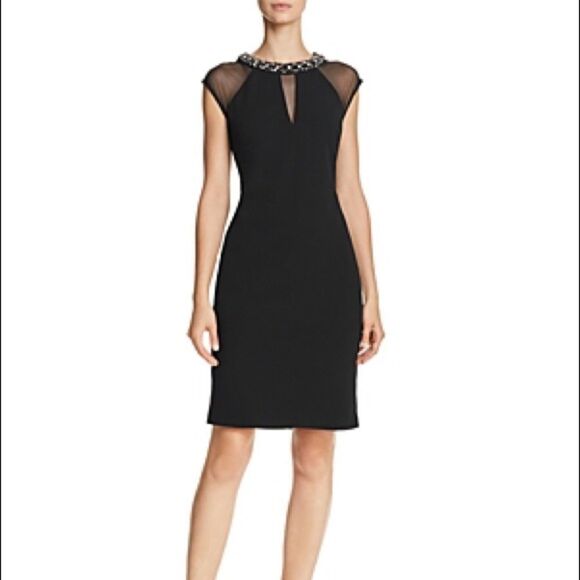 Eliza J Black Embellished Neckline Sheath Dress - Picture 1 of 13